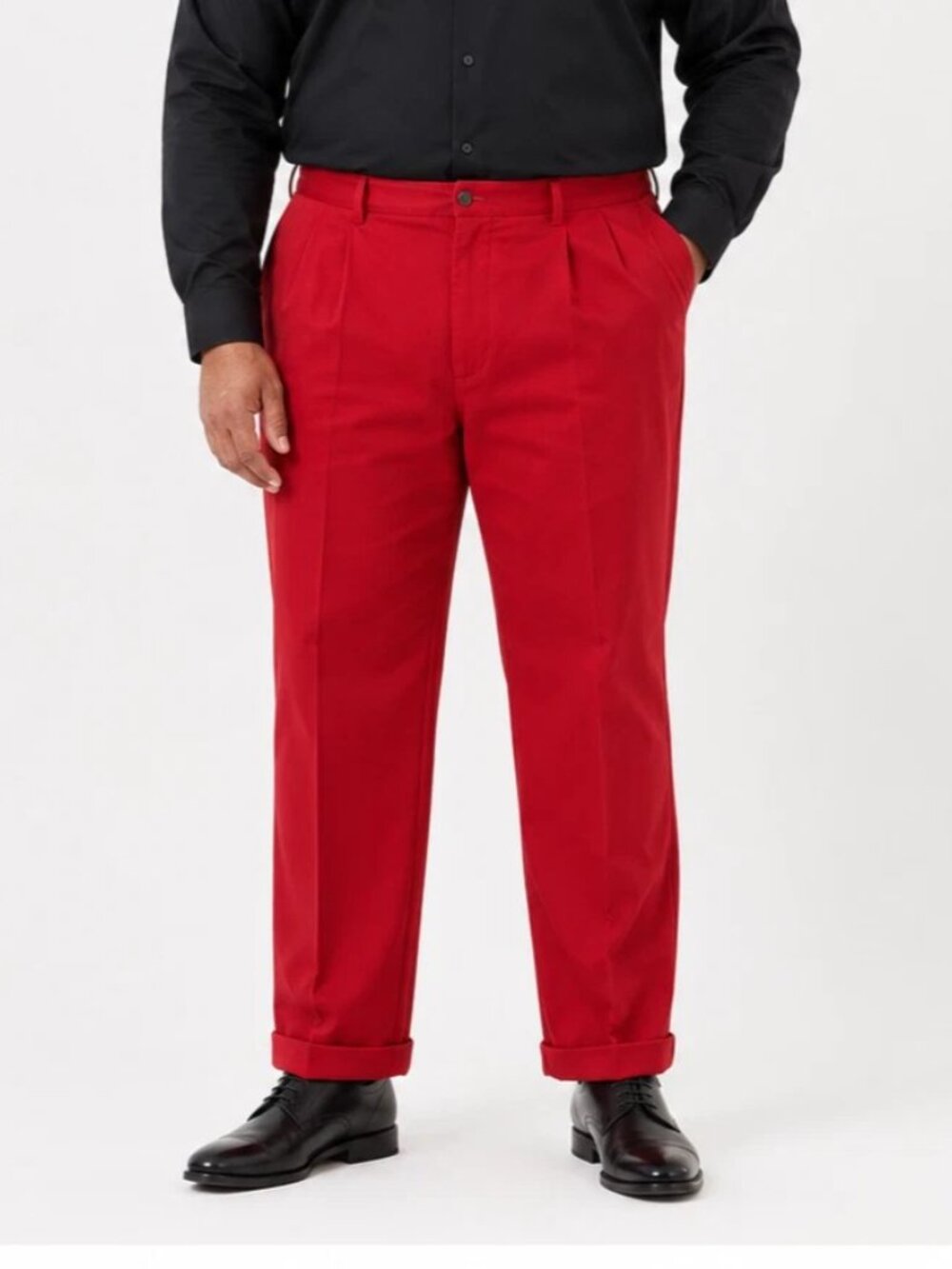 Berle by Charleston Men’s 42R Red Pleated Cuffed Pants Classic Fit Chinos Cotton